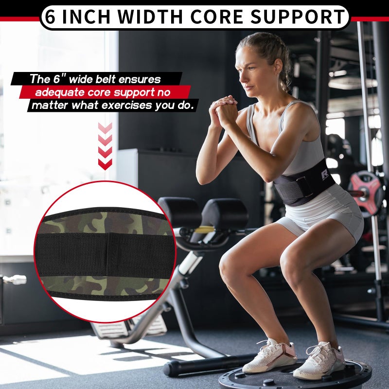 RitFit Weight Lifting Belt - Great for Squats, Lunges, Deadlift, Thrusters - Men and Women - 6 Inch Black/Camouflage - Image 5